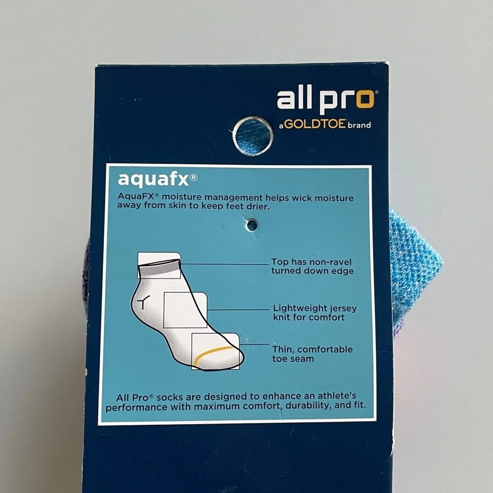 GOLDTOE All Pro Socks No Show 6 Pair Pack AquaFX Athletic Athleisure Pink Blue